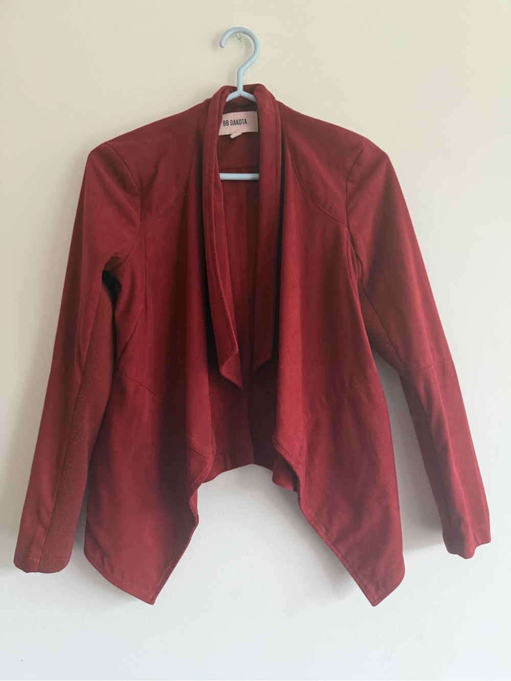 BB Dakota Rust Red Draped Open-Front Blazer